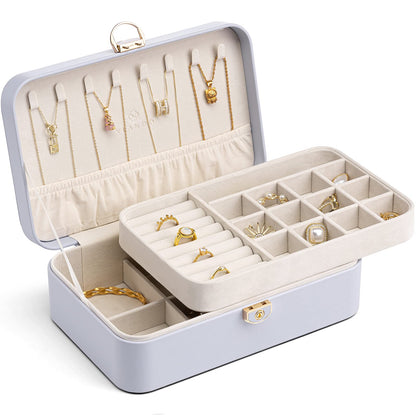 Vlando Jewelry Box for Girls Women, Double-layer Jewelry Case, Lockable Jewelry Box, Jewelry Storage Box for Rings Earrings Bracelets, Jewelry Organizer