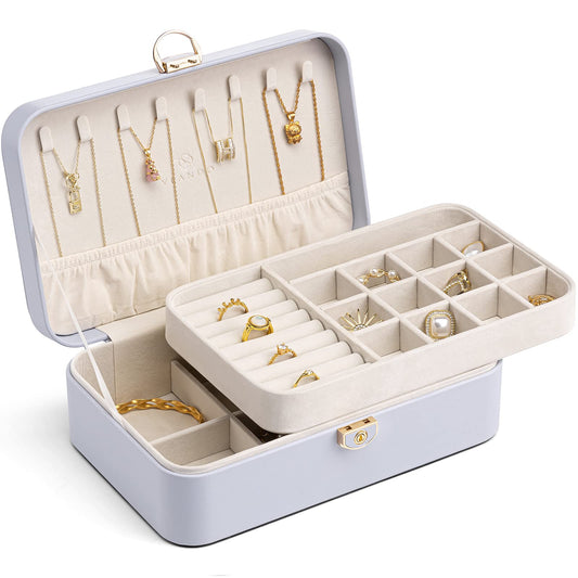 Vlando Jewelry Box for Girls Women, Double-layer Jewelry Case, Lockable Jewelry Box, Jewelry Storage Box for Rings Earrings Bracelets, Jewelry Organizer