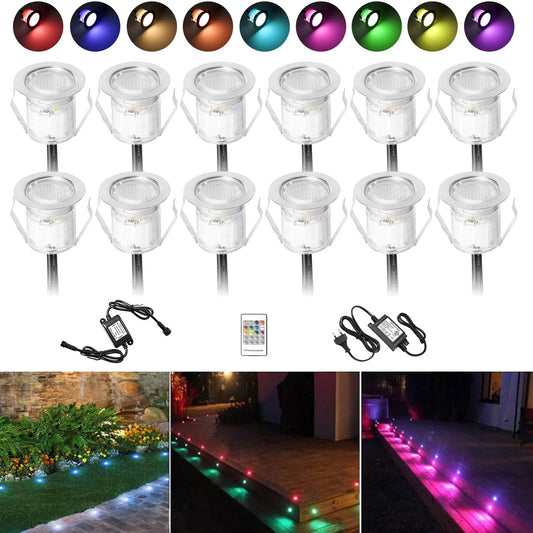 10 pieces of RGB LED recessed lights, LED ground recessed light IP67 waterproof 0.6W Ø30mm LED recessed light for terrace, kitchen, and garden LED lamp.