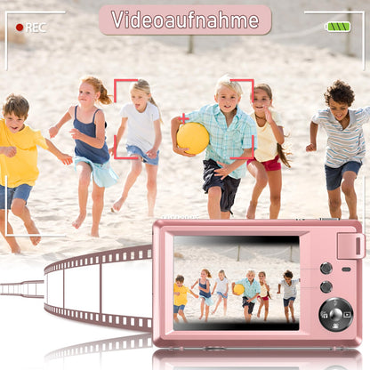 Digital camera, 48MP 1080P Full HD camera, 32GB TF card, 3.0-inch screen, portable compact camera with 16x digital zoom, 4K Ultra HD video recording (pink)