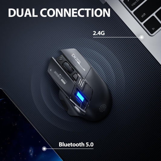 Inphic A9 Explorer Bluetooth Mouse, Dual-Mode Bluetooth 5.0/2.4G Wireless Mouse, Rechargeable, 2400 DPI, RGB Breathing Light, Visible Battery Indicator, Wireless Mouse for Laptop/PC/Computer.