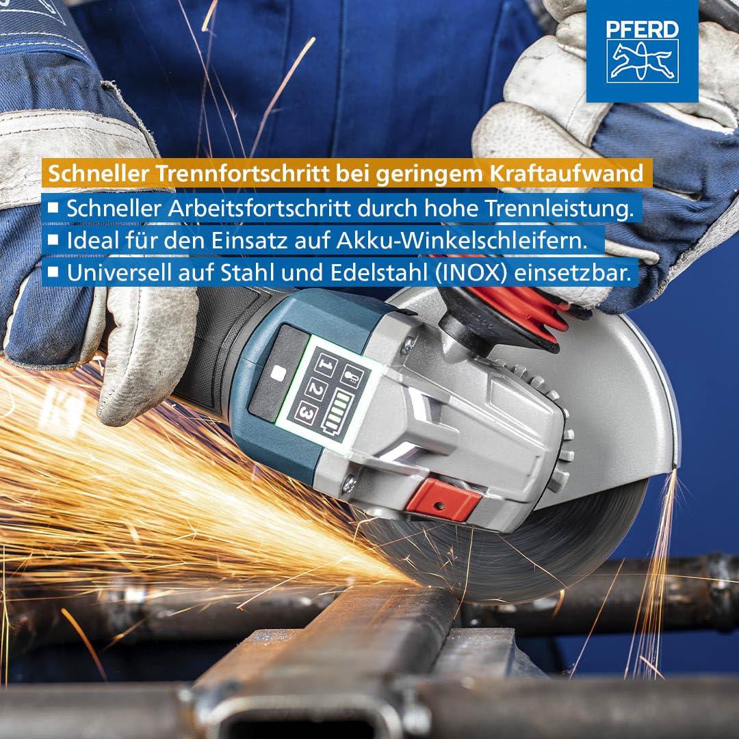 Horse cutting discs in handy metal tin, 10 pieces, 125 x 1.0 x 22.23 mm, straight, PSF STEELOX (22.23 mm), 69121091- for steel and stainless steel (INOX) with high cutting performance and good service life.