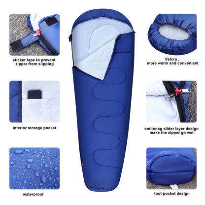 Outdoor sleeping bag for camping 3 seasons - Adult summer sleeping bag 2 in 1 function Mummy bags Warm Lightweight Water-resistant for backpacking hiking and traveling