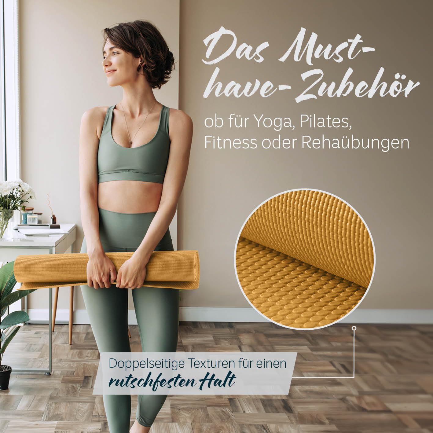 DoYourYoga Fitness Mat Yoga Mat "Kirana" made of ECO-PVC - 183 x 61 x 0.4 cm - non-slip & durable - Exercise Mat Yoga Mat Pilates Workout - Curry