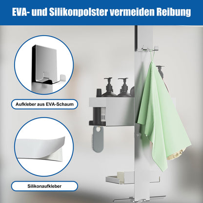 Ulioyer Hanging Shower Caddy with Soap Holder, SUS304 Stainless Steel Shower Shelf No Drilling for Frameless Glass Door, Shampoo Shower Gel Holder for Shower (Style B (Silver))