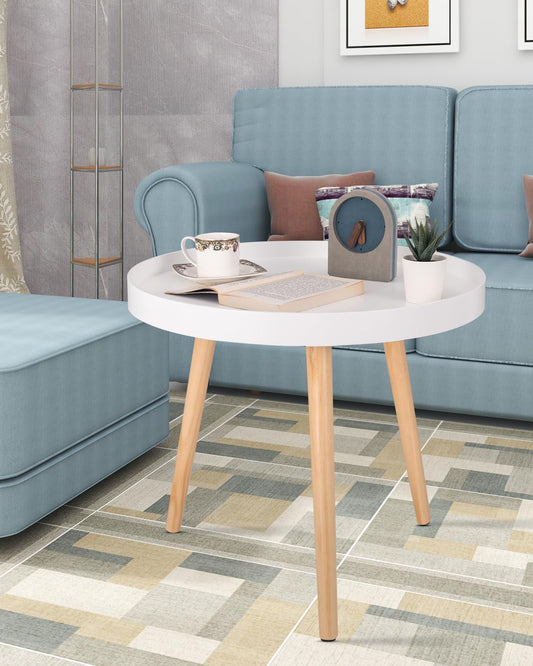 WOLTU small round side table coffee table flower stand bedside table solid wood Scandinavian design white 50 x 44cm (ø x H) TS143ws