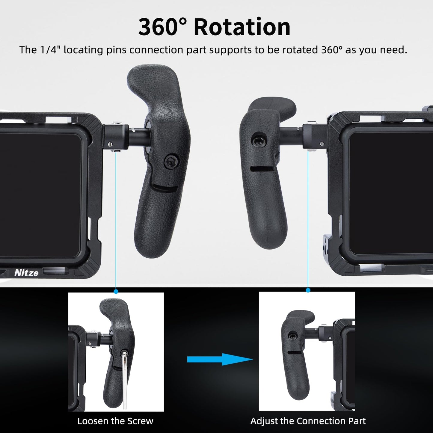 Nitze Side Handle, side handle kit with 1/4" screw and removable positioning pins for smartphone/iPad/monitor/camera cages - PA32D