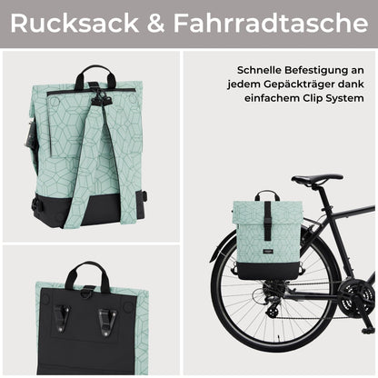 LARKSON Bike Bags for Rack Women & Men Mint - Tammo Bike - 2 in 1 Bicycle Bag Backpack & Rear Rack Bag - Water Resistant