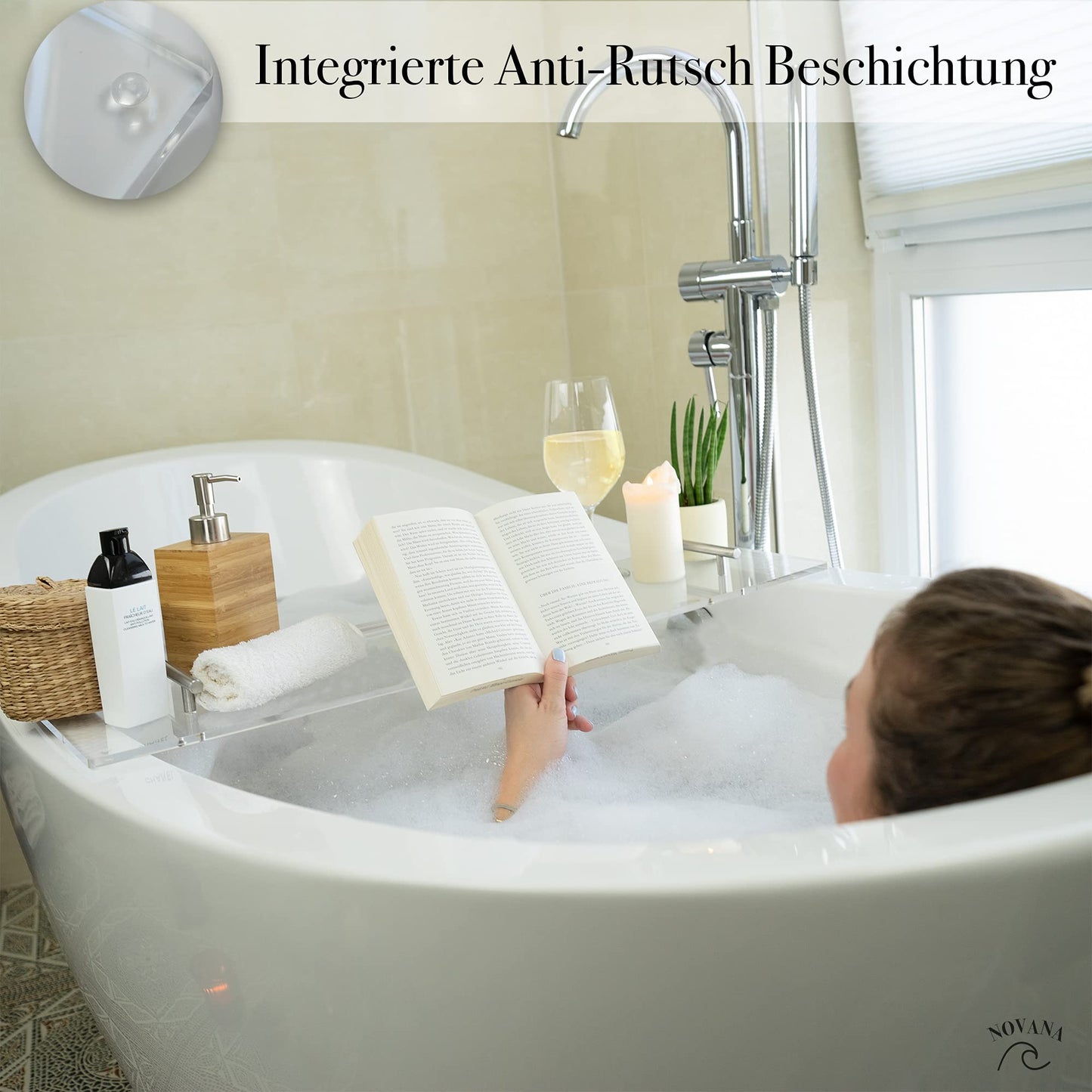 Novana bathtub tray [acrylic glass] | 73cm | bathtub shelf bathtub tray bathtub tray for bathing bathtub accessories tray decoration bathroom bathroom accessories - Choose size now!