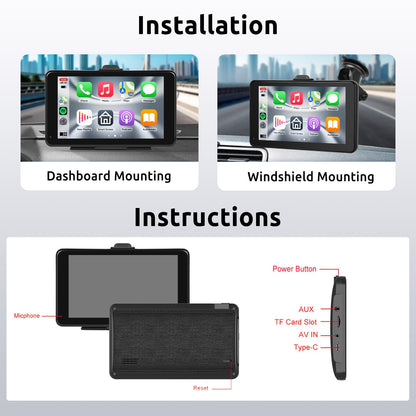 Wireless CarPlay Android Auto Mirror Link, 7-inch Touchscreen Monitor CarPlay screen Digital Media Receiver Car Radio Receiver Wireless Car Stereo with Bluetooth Car Multimedia Player 9V-32V