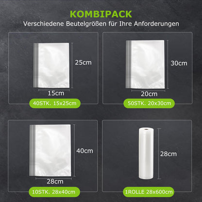 Bonsenkitchen Vacuum Sealer, Strong Vacuum Sealer with 5 Modes, 8 L/Min, Globefish Technology for Continuous High-Speed Operation, Includes 100 Vacuum Bags and 1 Roll Bag.