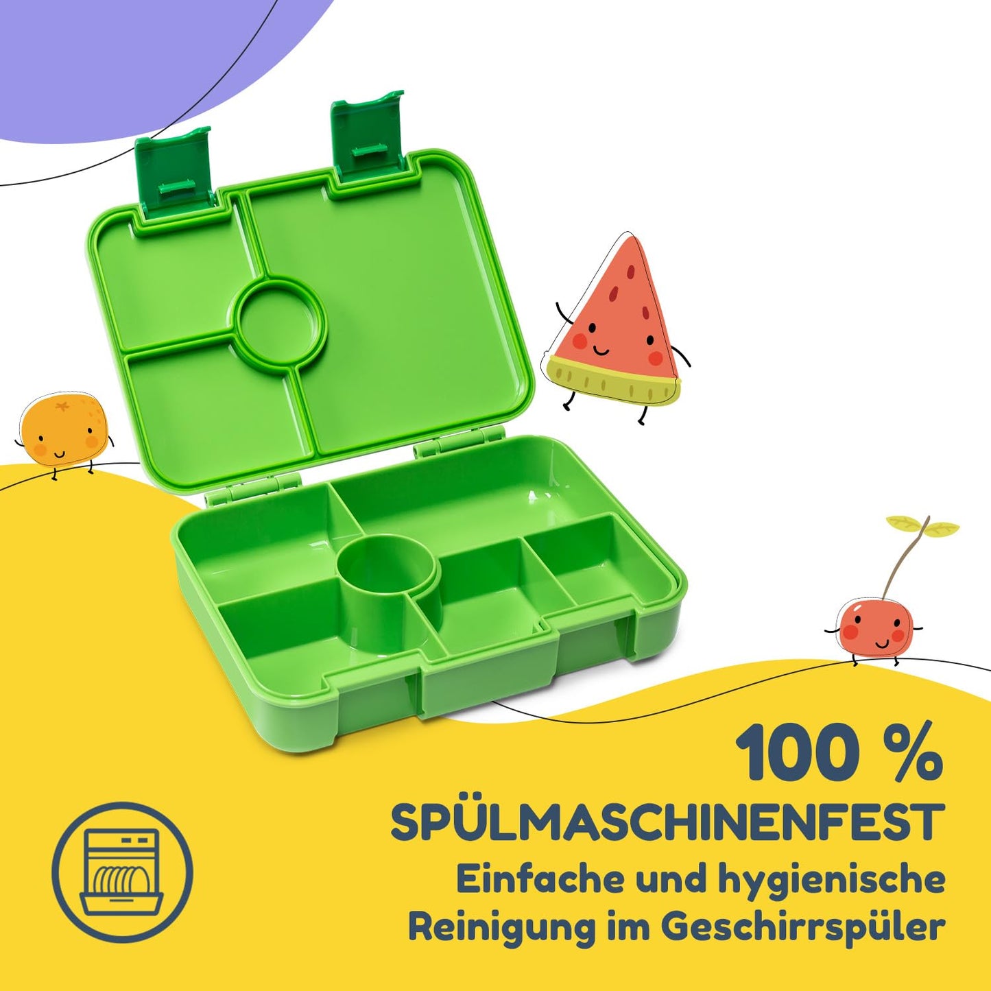 smack munch lunch box for kids with compartments, BPA free bento box for girls & boys, snack box, perfect for school, kindergarten & outings (green)