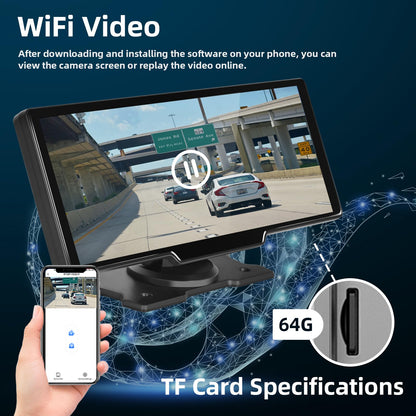 Hodozzy Car Radio Portable CarPlay Wireless Android Auto with Dashcam Front 9.3 Inch Touchscreen Display CarPlay Screen Car Bluetooth Digital Media Receiver Navigation Video Recording Rear View Camera
