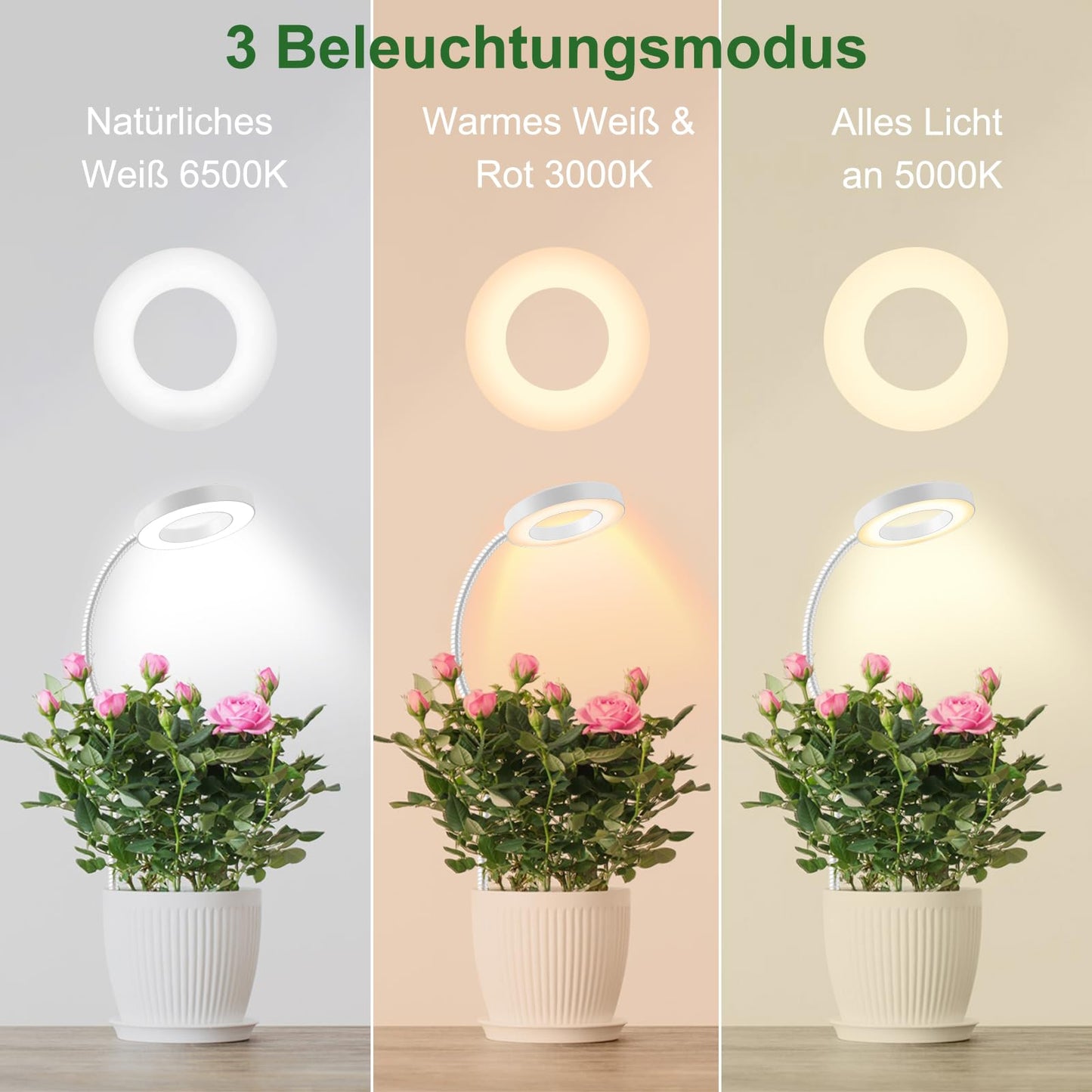 LED full spectrum plant lamp, pot clip 6500K grow light, two installation options plant light, 3 color temperature LED grow lamp with 360° swan neck, 6/12/16H timer, 5 brightness levels (white 2 pieces)