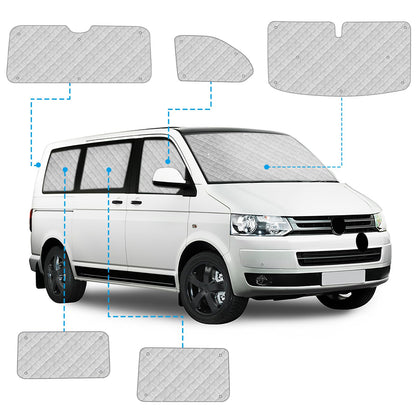 Car Windshield Sun Shade Replacement for VW T5 T6 SWB, 8PCS Sunshade Windshield Protection Set, Internal Thermal Blinds Window Set with Storage Bag, 100% Occlusion (8PCS-SWB)