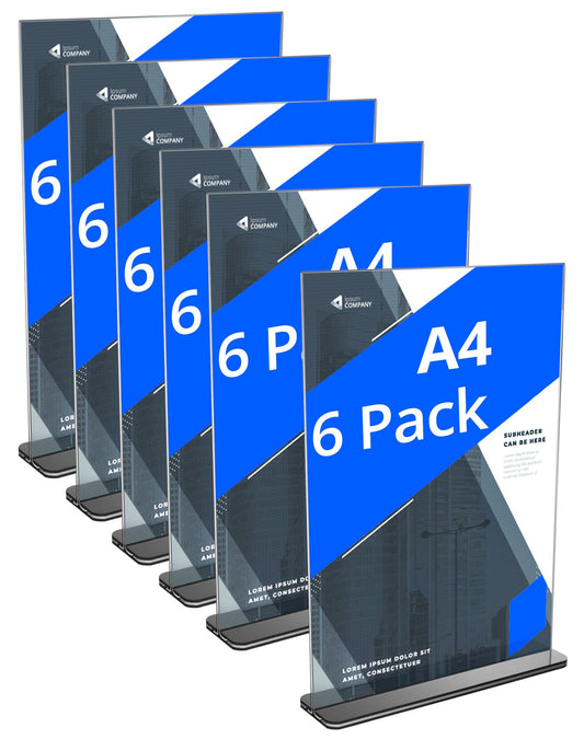 QWORK® 6 Piece A4 Acrylic Tabletop Sign Holders with Solid Base, Double-sided Acrylic Display Stand for Office, Restaurant, Cafe, Shop, Wedding.