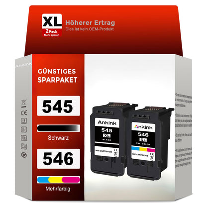ANKINK PG-545XL CL-546XL PG 545 CL 546 XL Compatible for Canon printer cartridge 545XL 546XL Replacement for ink cartridge Pixma TR4650 TR4550 TR4551 TS3350 TS3450 MG2550s MG2950 MG2500 MX495 (Black, Color)