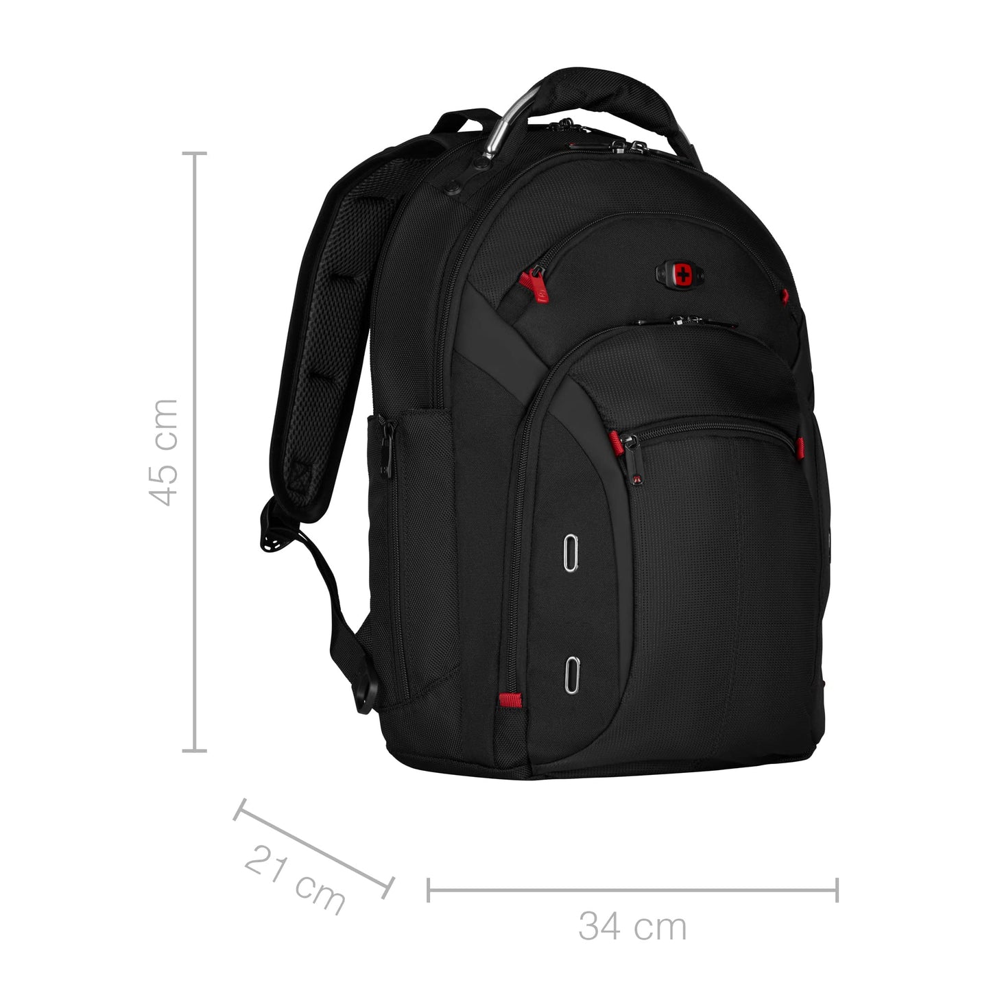 WENGER Gigabyte laptop backpack with tablet compartment, 16-inch notebook, 10-inch tablet, organizer, 17 l capacity, unisex design for business, school, and travel, black, 600627.