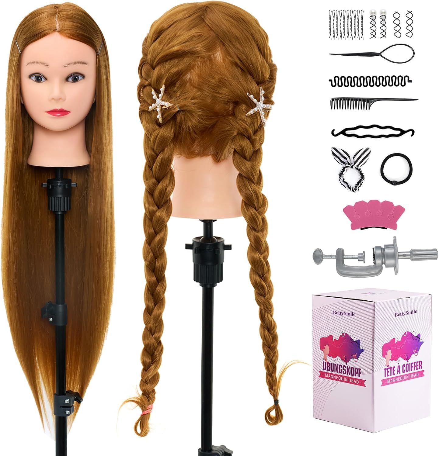 "Neverland Beauty 30" Practice Head Styling Mannequin 100% Synthetic Hair Wig Head Doll Head Training Heads Styling Head Training Head With Stand + DIY Hair Accessories styling Set"