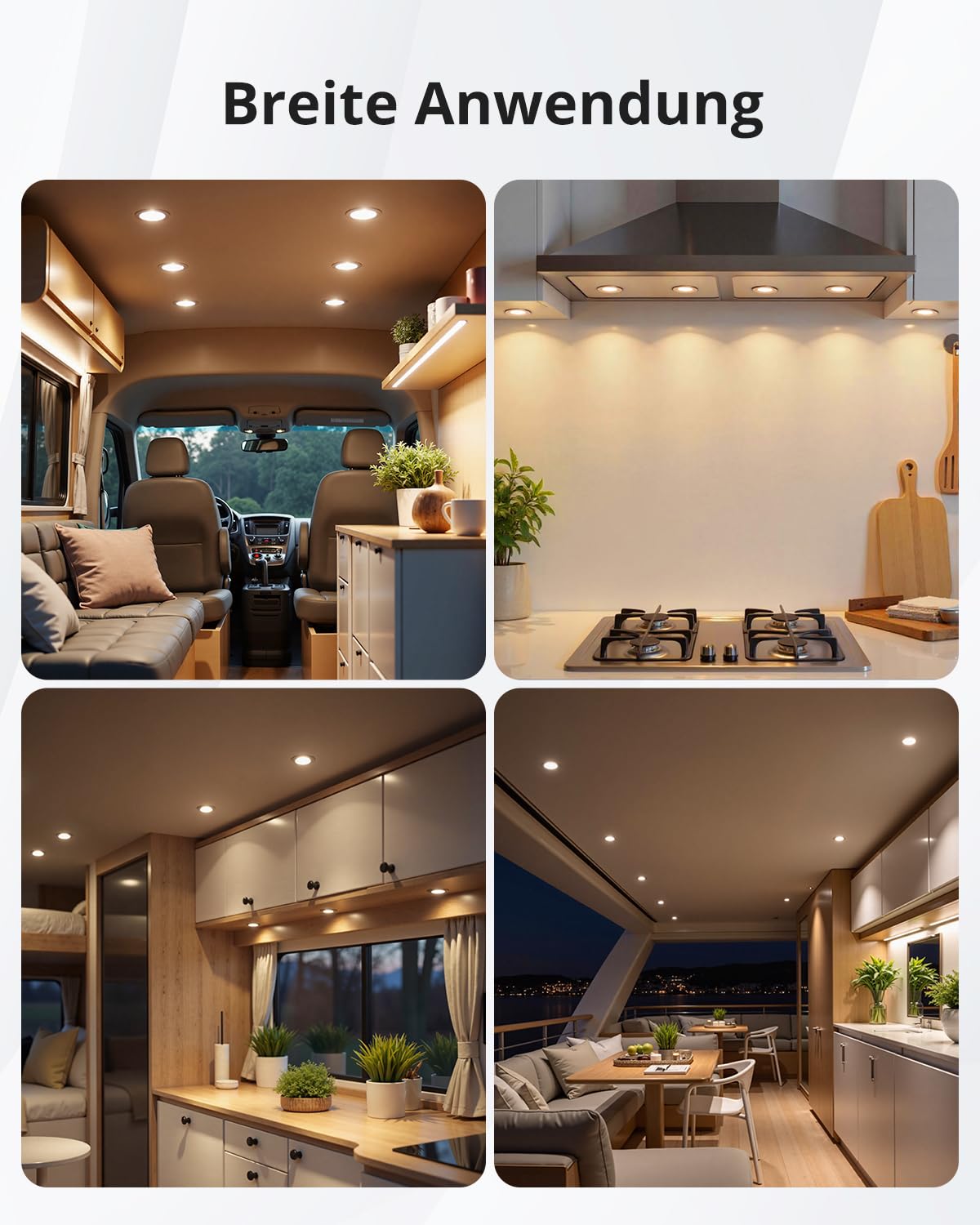 Gr4tec 6-pack of dimmable 12V LED recessed lights, IP44 aluminum LED spot warm white 3000K 84Ra 3W, ultra-thin 12mm furniture recessed light, hole 58-62mm, 12V ceiling spots for RV camper boat closet.