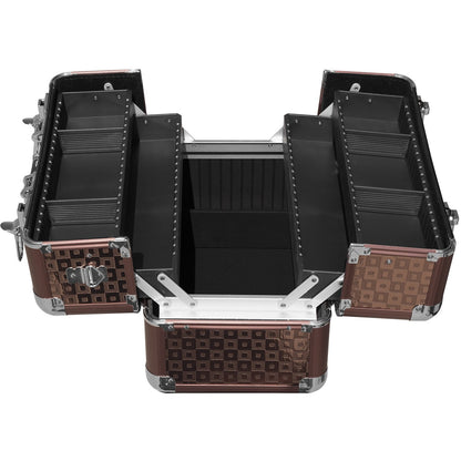 Anndora beauty case cosmetic bag - sturdy makeup case, tool case, aluminum makeup case with compartments - ideal for travel and professional use, lockable, brown