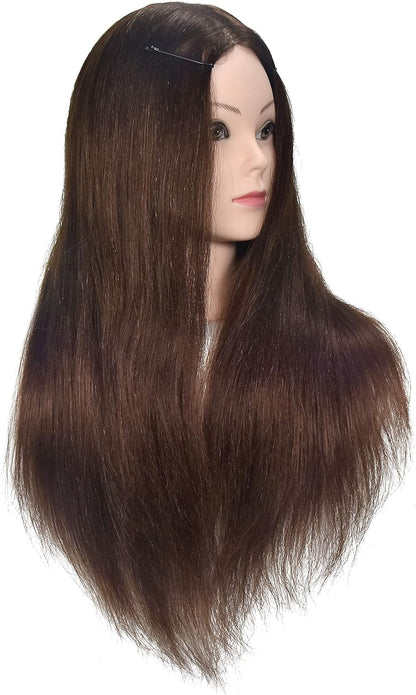 Practice head with 100% real hair, for professional styling, hairstyling, makeup practice doll, with screw clamp.