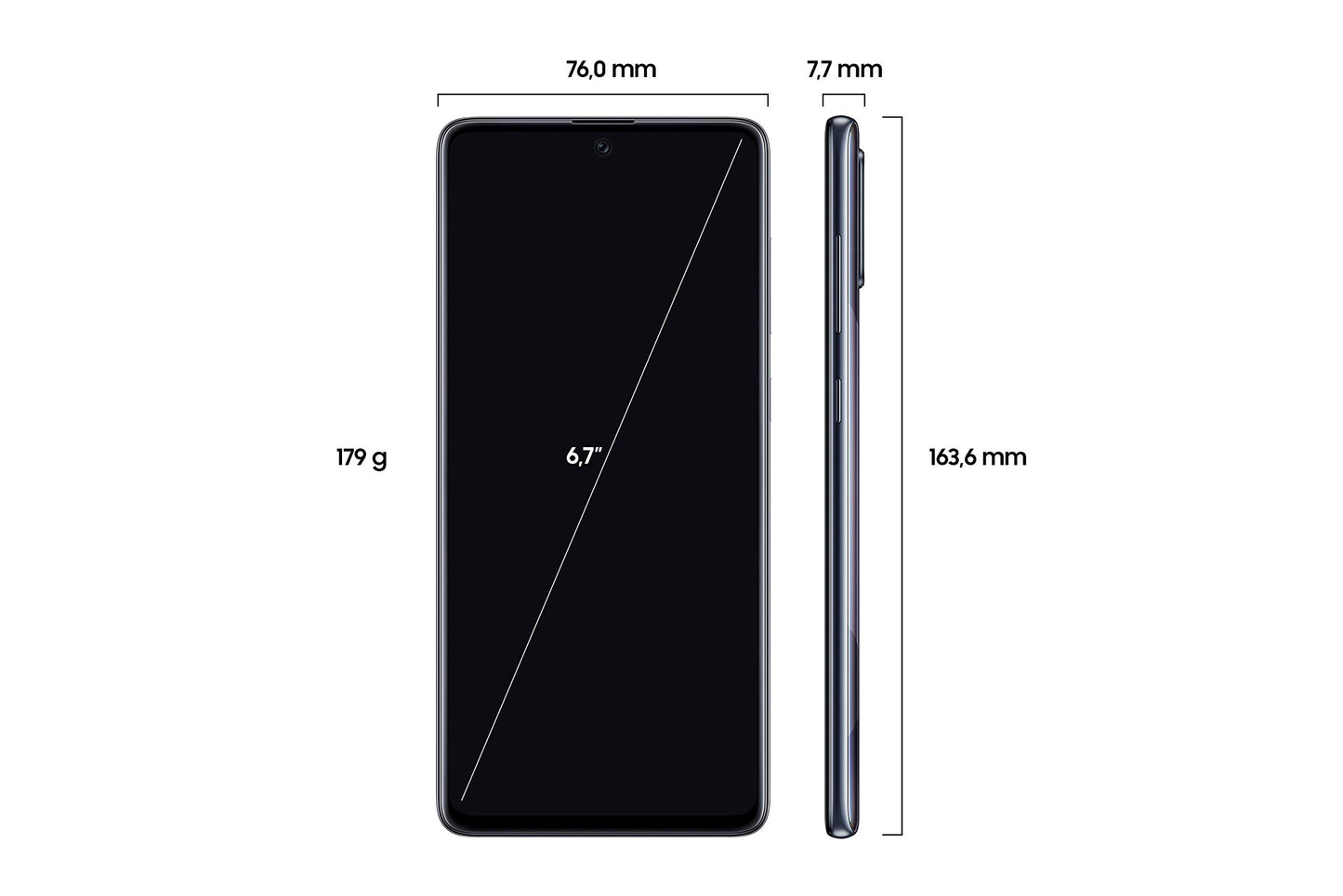 Samsung Galaxy A71 (6.7 inch display) with 128GB internal storage, 6GB RAM, Dual SIM, Android, Prism Crush Black. German version.