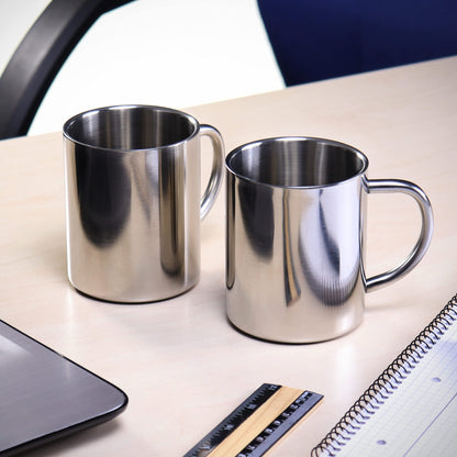 com-four® 2x Stainless Steel Thermal Mug - 300 ml per mug - Double-walled insulated cup - Breakproof coffee cup - Thermal drinking cup - Camping mug - Cup - BPA-free (300ml)