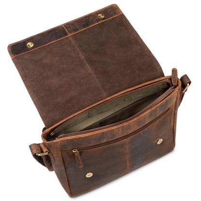 LEABAGS leather messenger bag for men & women I genuine leather laptop bag up to 14 inches I messenger bag with shoulder strap I shoulder bag I work bag I tote bag I handbag I vintage red-brown.