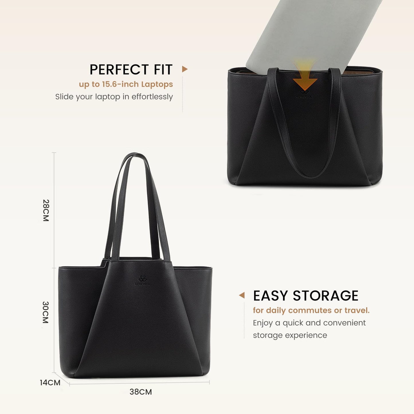 LOVEVOOK handbag for women with 15.6 inch laptop compartment, leather shopper tote bag with waterproof shoulder strap. Perfect for business, office, or school use.