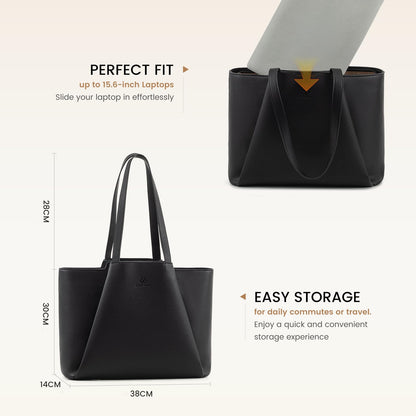 LOVEVOOK handbag for women with 15.6 inch laptop compartment, leather shopper tote bag with waterproof shoulder strap. Perfect for business, office, or school use.