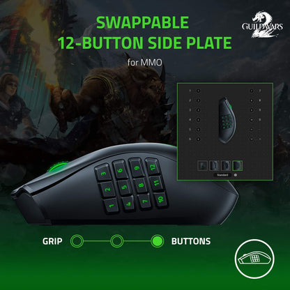 Razer Naga Pro - Modular wireless gaming mouse with interchangeable side panels for MMO, MOBA, and FPS games on PC/Mac (HyperSpeed Technology, 19 + 1 programmable buttons) Black