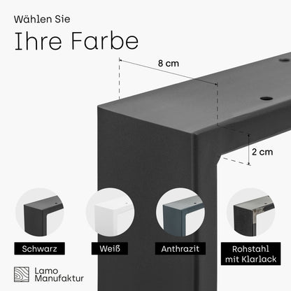 LAMO manufacturing table legs for desk dining table, Simple Massive, square profile 80x20 mm, table frame 80x72 cm (WxH), black, 2 pieces, LTS-01-C-FF-9005
