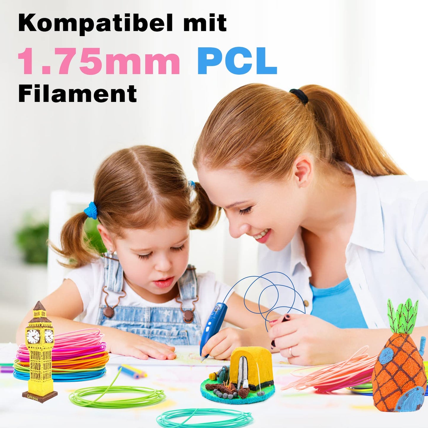 ANCHARA 3D pen filament PCL, 20 colors, 10m each - 3D pen PCL filament 1.75mm, 3D pen color set for low temperatures, 3D kids pen and 3D printing pen accessories.
