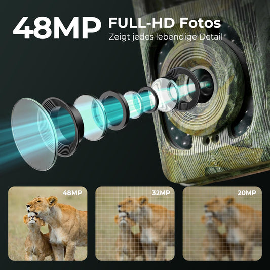 K&F Concept Trail Camera 48MP 4K, Wildlife Camera with Motion Sensor Night Vision LCD Screen Photo Traps Camera Animals Animal Observation Camera Night Vision Camera 120° Wide Angle Motion with 64G SD 8 Batteries