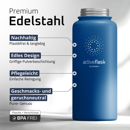 Stainless steel water bottle ACTIVE FLASK + straw (3 lids) BPA-free, leak-proof, suitable for carbonated drinks - bike water bottle thermos insulated sports water bottle kids tea.