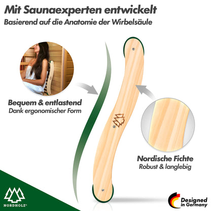 Nordholz® Sauna Backrest ergonomic - The perfect back support for immediate comfort - Sauna accessory made from 100% Nordic spruce for infrared cabin - Wood backrest sauna accessory