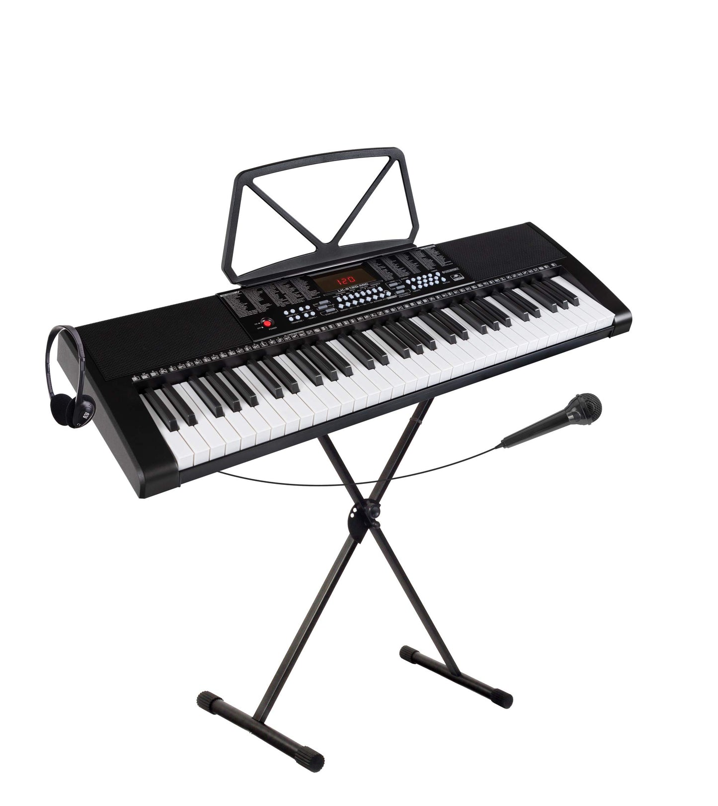 McGrey LK-6120-MIC Keyboard Set - beginner keyboard with 61 light-up keys - 255 sounds and 255 rhythms - 50 demo songs - includes microphone - savings set includes X keyboard stand and headphones - black