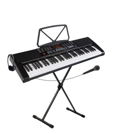 McGrey LK-6120-MIC Keyboard Set - beginner keyboard with 61 light-up keys - 255 sounds and 255 rhythms - 50 demo songs - includes microphone - savings set includes X keyboard stand and headphones - black