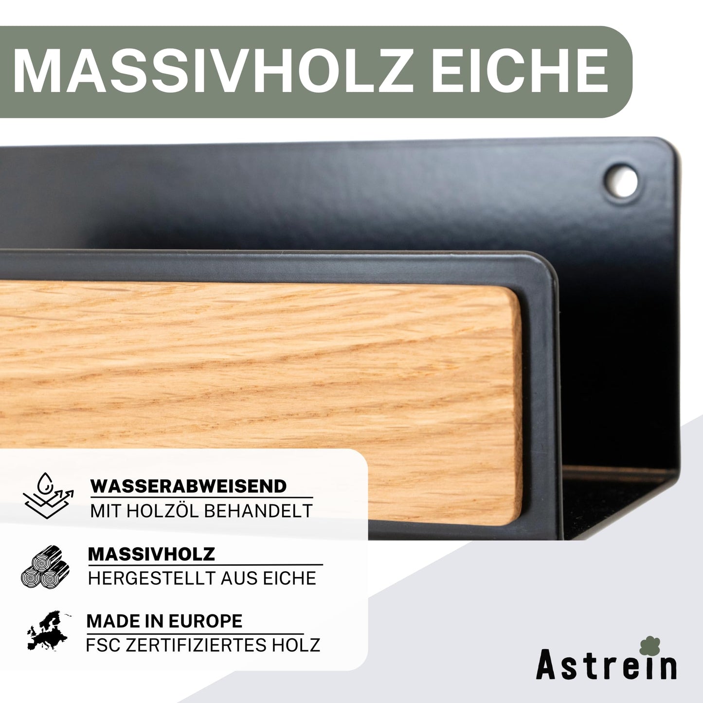 Astrein® | Magnetic key board | Wooden key rack | Oak | Key holder with shelf | Black metal key storage