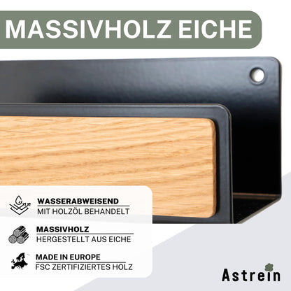 Astrein® | Magnetic key board | Wooden key rack | Oak | Key holder with shelf | Black metal key storage