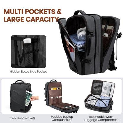 LOVEVOOK Travel Backpack for Airplane, Laptop Backpack for 17.3 inch, Expandable Carry-On Backpack for Men Women, Large 30L-40L Business Travel Backpack for Weekender, Gray