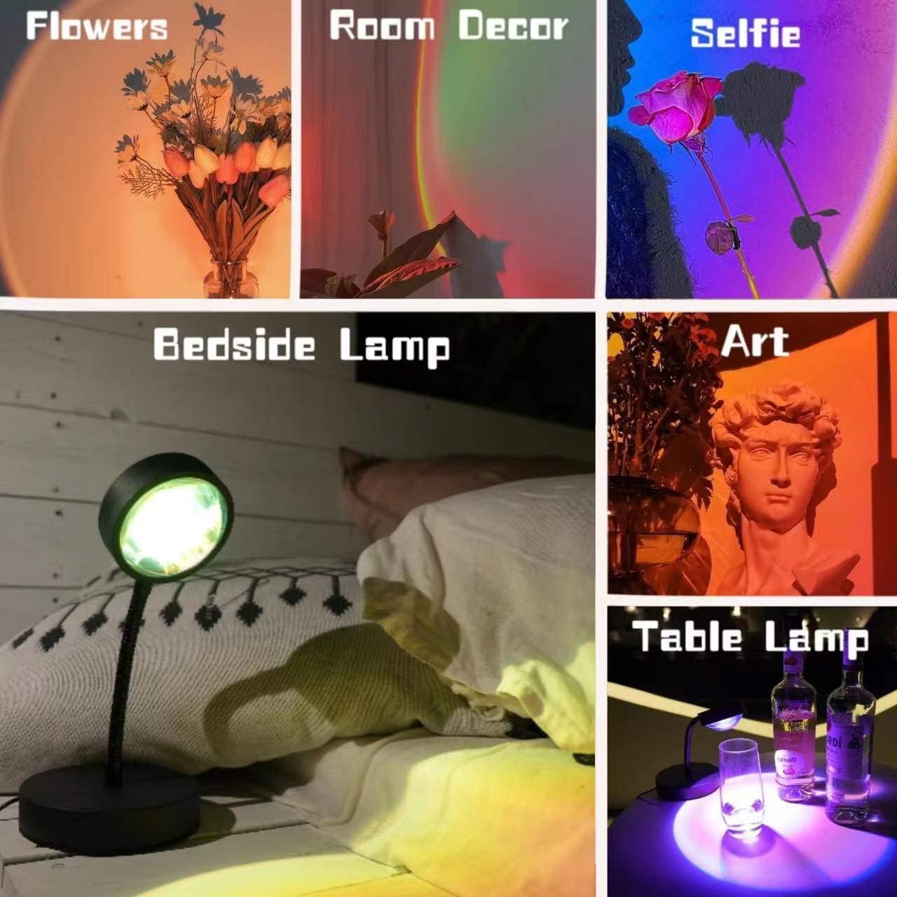 QUIGO Sunset Lamp, LED light night light with smart app control for selfie lamp, lighting up bedroom, living room, party. Aesthetic room decor.