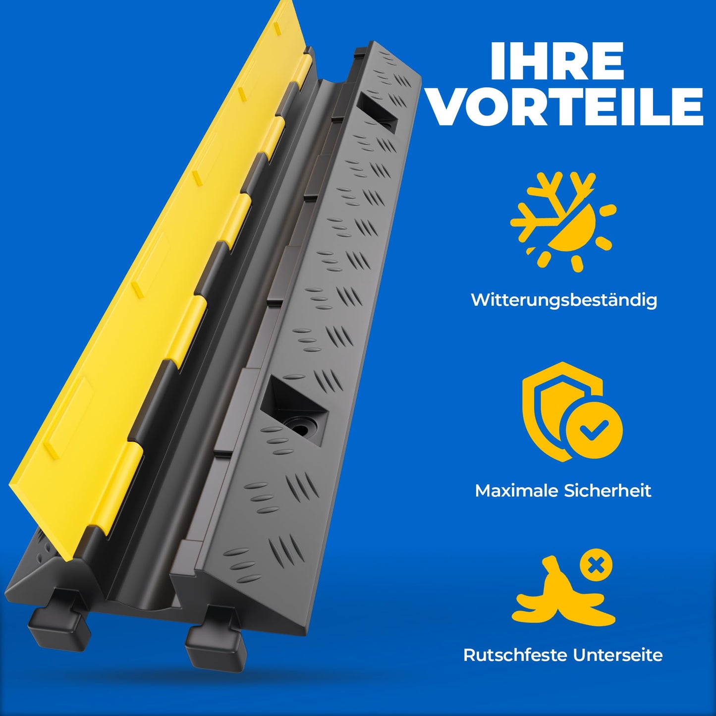 1-channel cable bridge with lid drivable stumble protection ramp bridge protector | 10 t load capacity | rubber