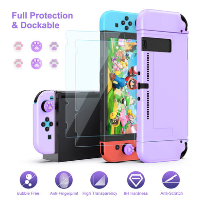 Switch case for Nintendo Switch - innoAura 18 in 1 Switch accessory kit with Switch case, Switch case, Switch game storage, Switch screen protector, Switch stand, Switch joystick caps (Purple)