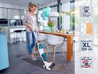 Leifheit Cordless Floor Cleaner Regulus Aqua PowerVac, vacuums and mops, Lightweight wet vacuum with powerful 24V, cordless wet vacuum with 22 min battery life, vacuum cleaner with upright storage feature.