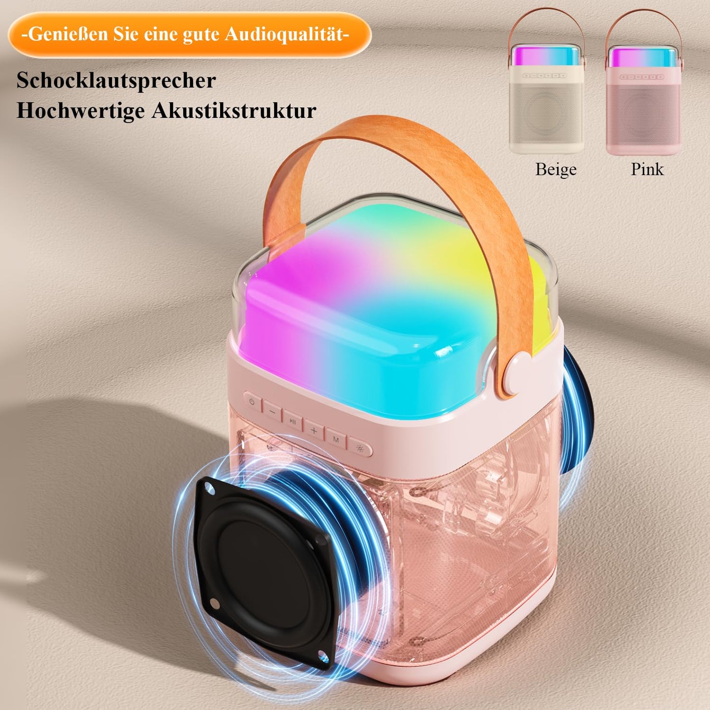 Tmiyas Karaoke Machine with 2 Wireless Microphones, Portable Bluetooth Karaoke Speaker with LED Lights for Home Party, Gift for Birthday, Christmas, Toys for Girls and Boys.
