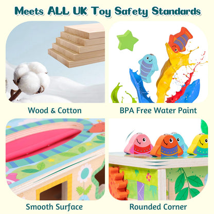 LZDMY Montessori Toy for Baby from 6 months, 6-in-1 Cloth Box with Crinkle Cloth, Wooden Motor Skills Cube Toy for 6-12 months Boys Girls, Motor Skills Toy for Children 1-3, Baby Gift