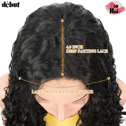 DEBUT Lace Front Wig Long Curly Wig for Women 76 cm 263g Synthetic Hair Side HD Lace Front 150% Density（76 cm,1B）
