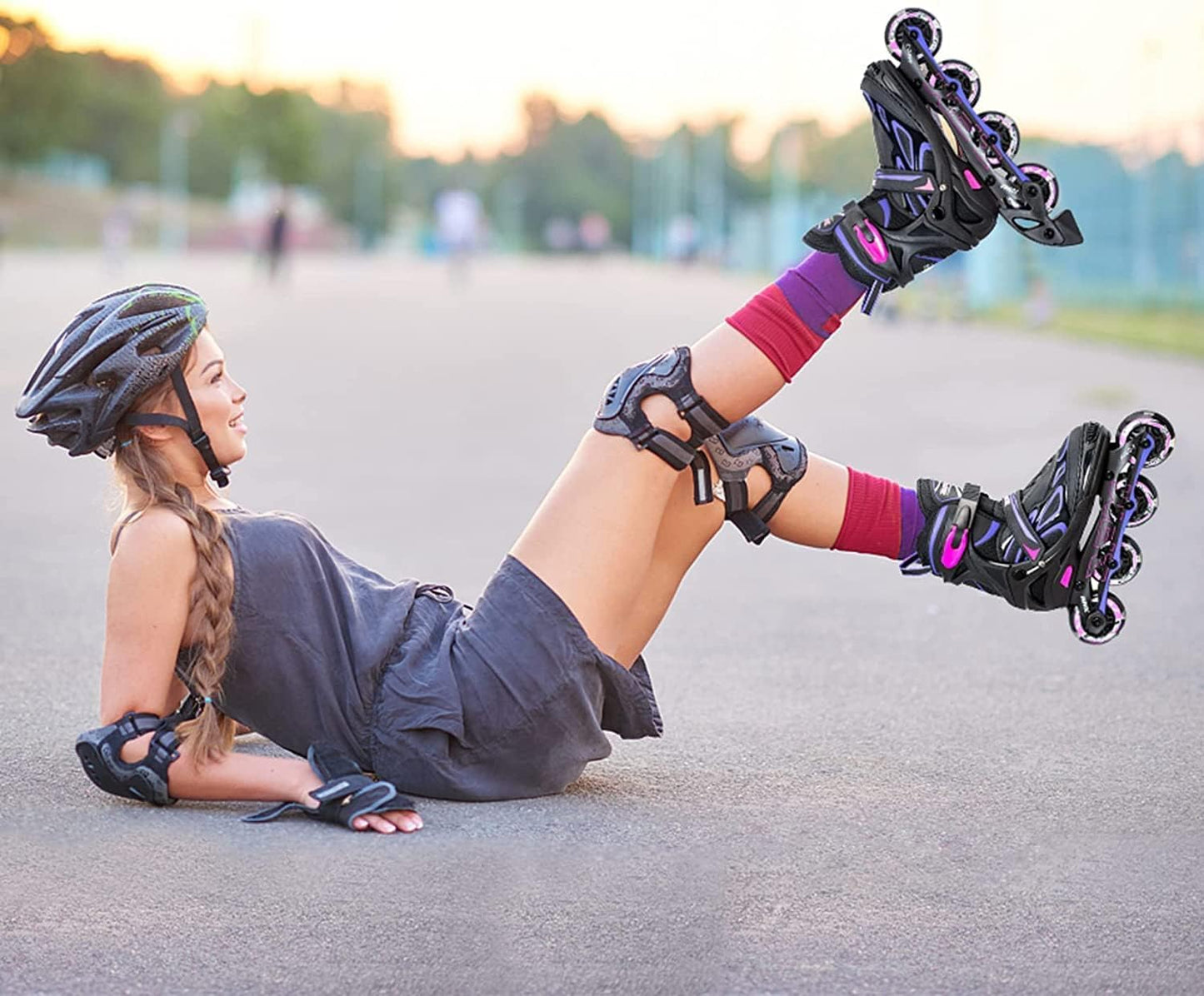 2PM SPORTS Adjustable Inline Skates for Kids Girls Boys, Inline Skates Rollerblades for Women Men Size 30-33 34-37 38-41 42-44 (Purple XL)